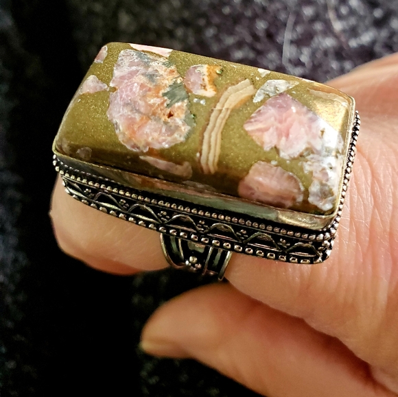 New Oversized Copper Rhodochrosite 925 Silver Ring. - Picture 3 of 15